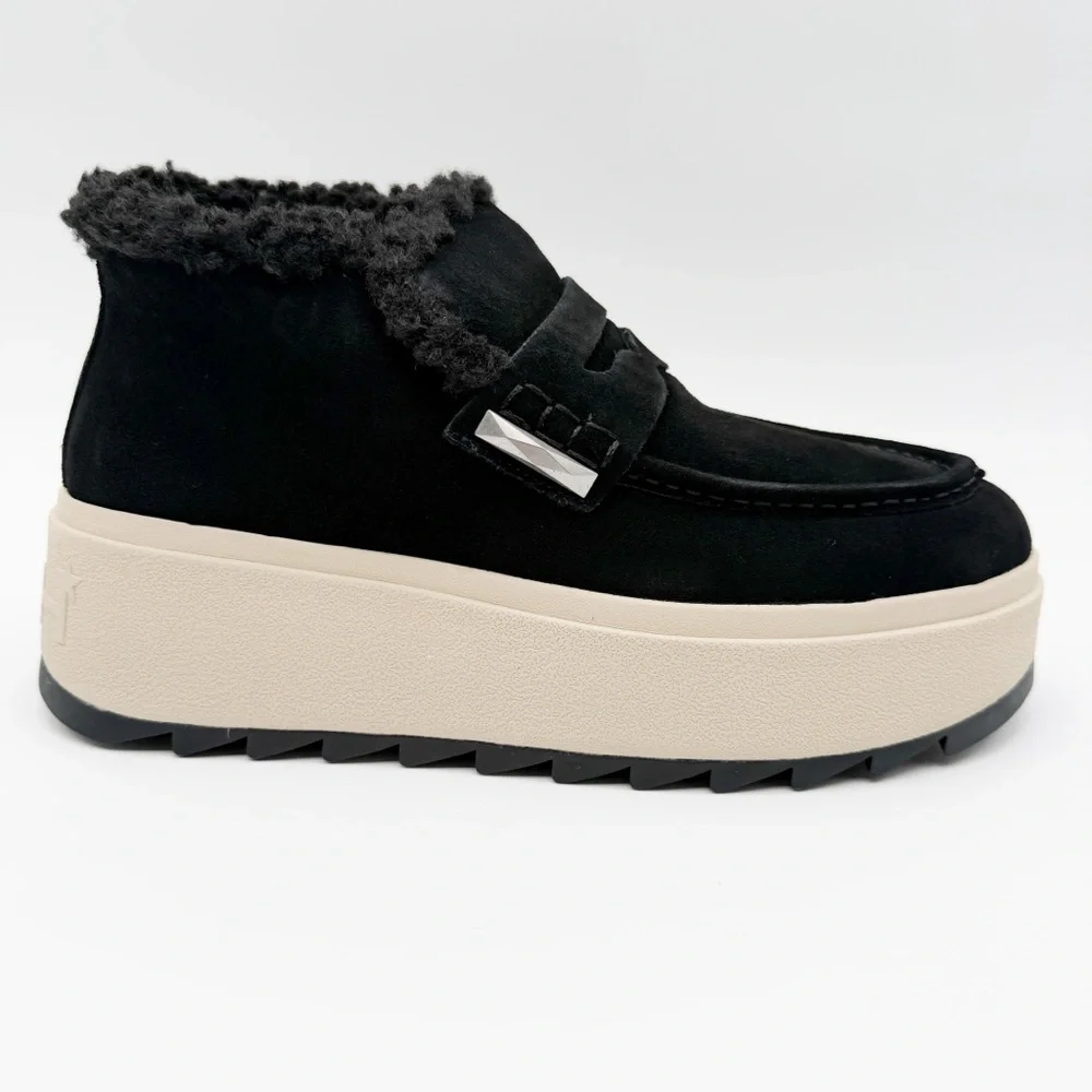 Ash Magic Moc Platform Lug Sole Ankle Boot Suede Shearling Black EU41 US 11 NEW
